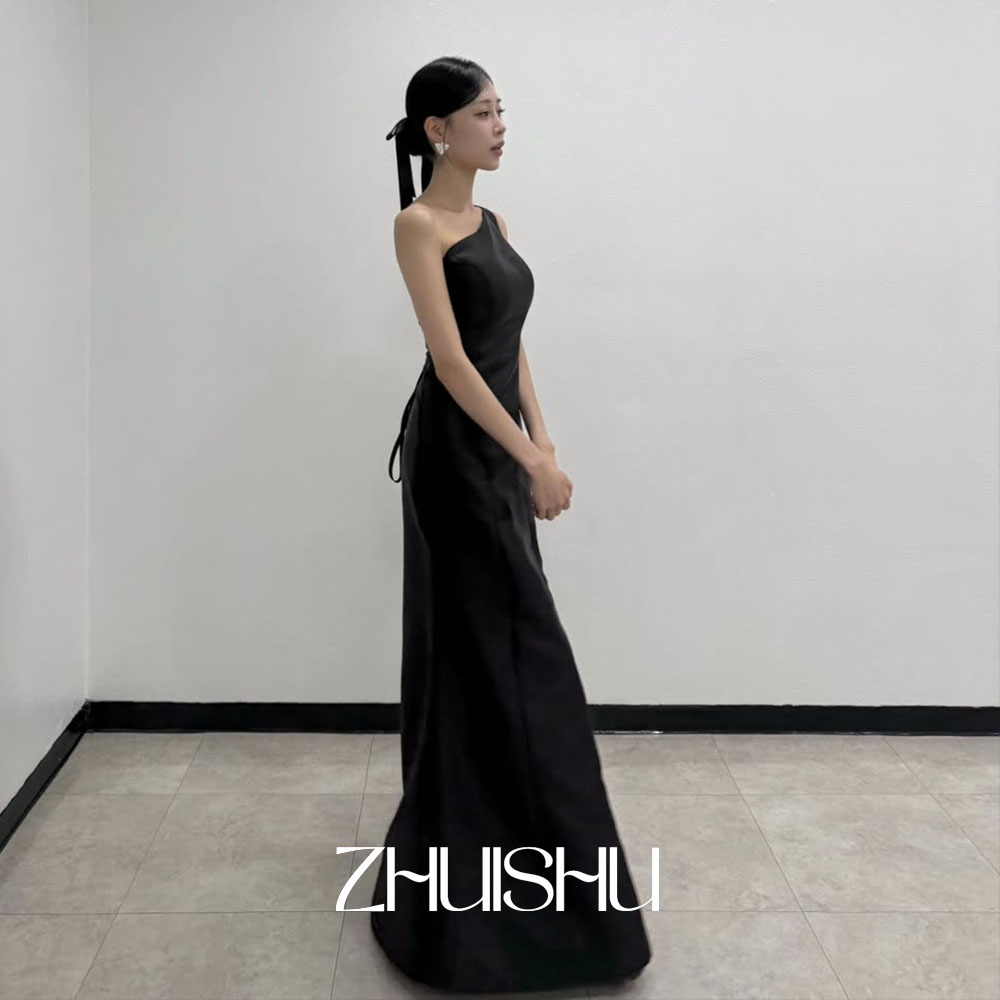 Modern Korean Lifestyle - ZHUISHU Tek Omuzlu Siyah Abiye Elbiseler